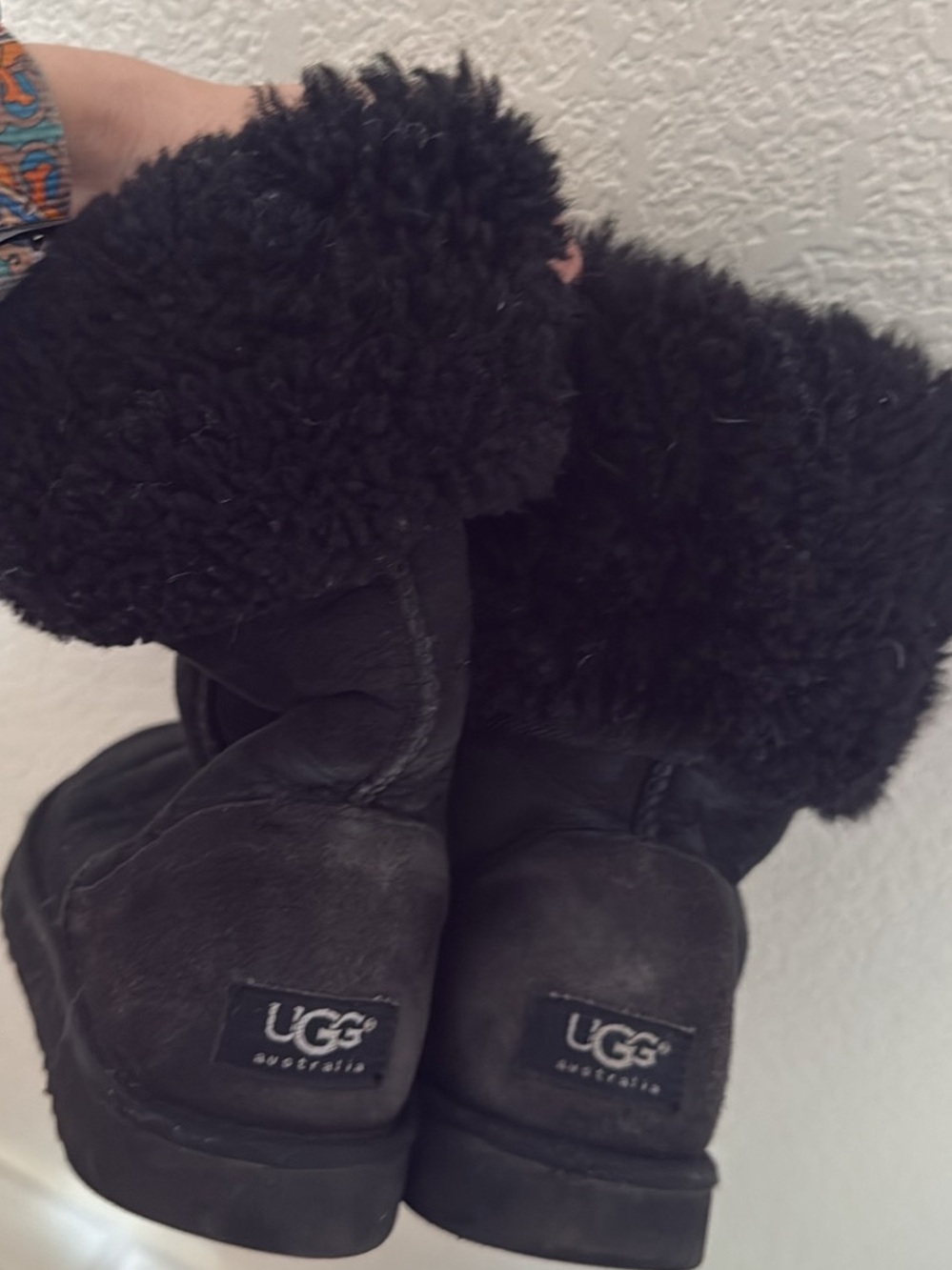 UGG Black Shearling Fold-Over Short Boots